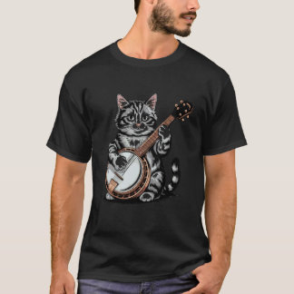バンジョーを演奏する猫のイラスト Tシャツ
