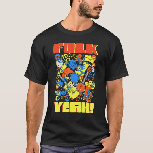 バンジョーギター奏者 フォークミュージックだよ Tシャツ (正面)