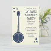 バンジョー選手のためのネイビーブルー,クリームカスタムパーティー 招待状 (スタンド正面)