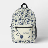 バンジョー選手のためのブルーとクリームフォークアートパターン プリントバックパック (正面)