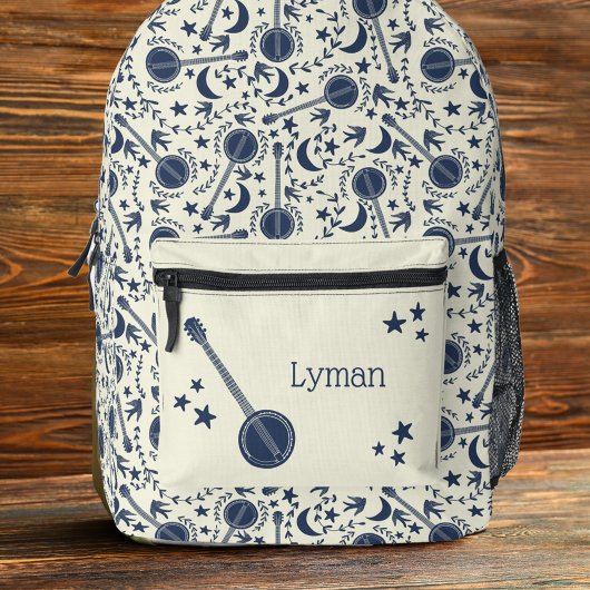 バンジョー選手のためのブルーとクリームフォークアートパターン プリントバックパック