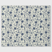 バンジョー選手のためのブルーとクリームフォークアートパターン ラッピングペーパー (フラット)