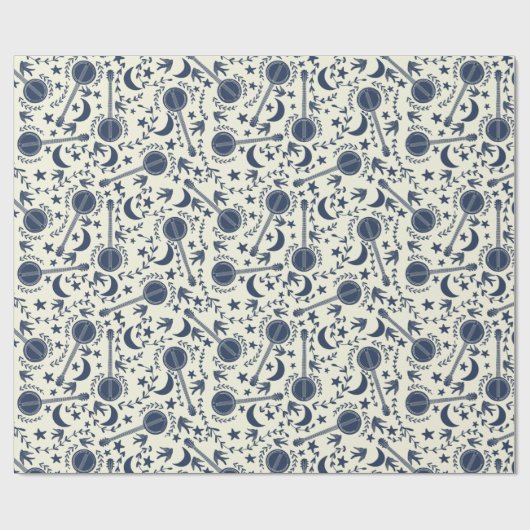 バンジョー選手のためのブルーとクリームフォークアートパターン ラッピングペーパー (フラット)