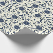 バンジョー選手のためのブルーとクリームフォークアートパターン ラッピングペーパー (角)