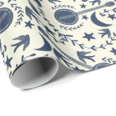 バンジョー選手のためのブルーとクリームフォークアートパターン ラッピングペーパー (ロールコーナー)