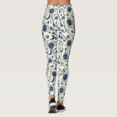 バンジョー選手のためのブルーとクリームフォークアートパターン レギンス (裏面)