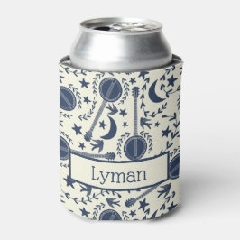 バンジョー選手のためのブルーとクリームフォークアートパターン 缶クーラー