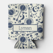 バンジョー選手のためのブルーとクリームフォークアートパターン 缶クーラー (正面)