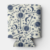 バンジョー選手のためのブルーとクリームフォークアートパターン 缶クーラー (裏面)