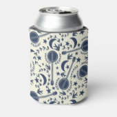 バンジョー選手のためのブルーとクリームフォークアートパターン 缶クーラー (缶裏面)