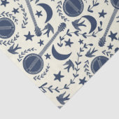 バンジョー選手のためのブルーとクリームフォークアートパターン 薄葉紙 (詳細)