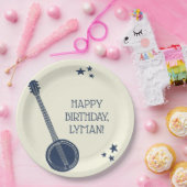 バンジョー選手のネイビーブルーパーソナライズされたパーティー ペーパープレート (パーティー)