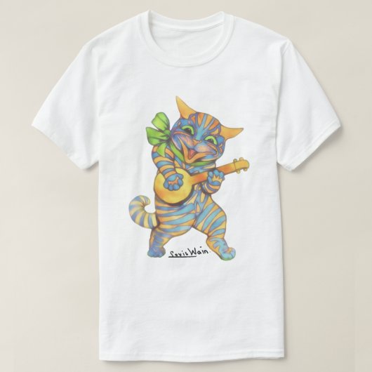 バンジョー音楽を遊んでいるヴィンテージのWainの虎猫猫 Tシャツ (デザイン正面)