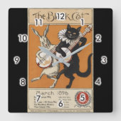 バンジョー、未知の芸術家を演奏している黒猫 スクエア壁時計 (正面)