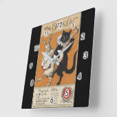 バンジョー、未知の芸術家を演奏している黒猫 スクエア壁時計 (傾斜)