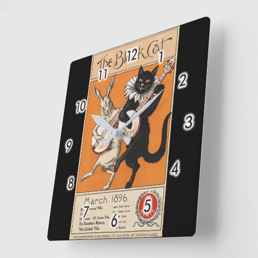 バンジョー、未知の芸術家を演奏している黒猫 スクエア壁時計 (傾斜)