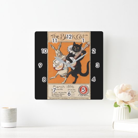 バンジョー、未知の芸術家を演奏している黒猫 スクエア壁時計 (ホーム)