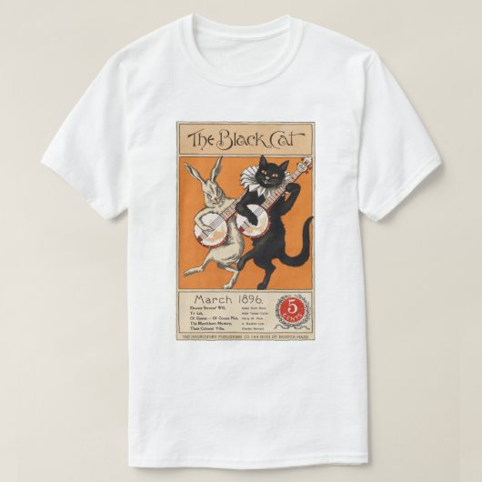 バンジョー、未知の芸術家を演奏している黒猫 Tシャツ (デザイン正面)