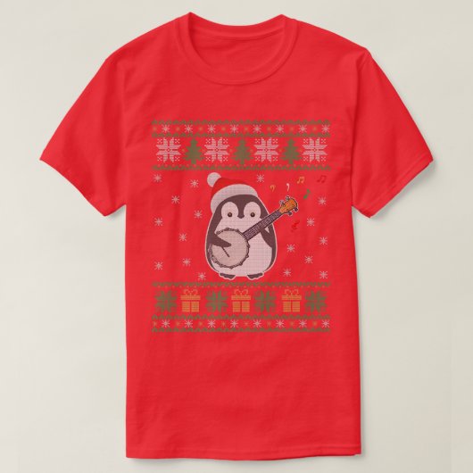 バンジョ醜いクリスマスセーターペンギンクリスマスファミリーM Tシャツ (デザイン正面)
