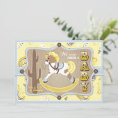 バンダナのプリントの揺り木馬のカウボーイのベビーシャワー 招待状 (スタンド正面)