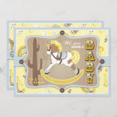 バンダナのプリントの揺り木馬のカウボーイのベビーシャワー 招待状 (正面/裏面)