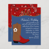 バンダナアンドラッソ女性のカーボーイ誕生日 招待状 (正面/裏面)