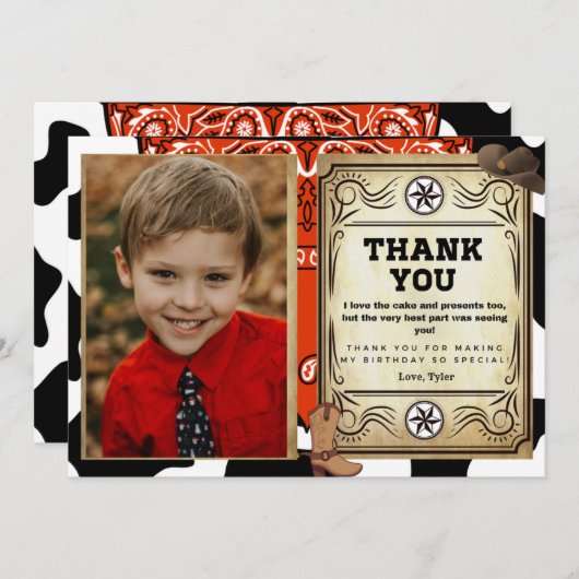 バンダナカウボーイ誕生日写真ありがとう サンキューカード (正面/裏面)