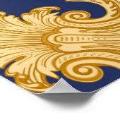 バンダナプリントの背景（黒と青）、金ゴールドc ポスター (角)