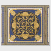 バンダナプリントの背景(黒と青)、金ゴールドc ラッピングペーパー (フラット)