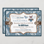 バンダナプリントカウボーイベビーシャワー 招待状 (正面/裏面)