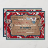 バンダナプリントカウボーイベビーシャワー 招待状 (正面/裏面)