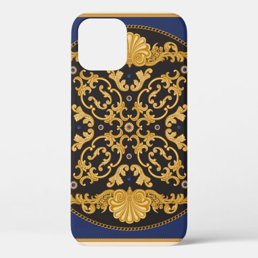 バンダナプリント:ブラックブルー金ゴールド。 Case-Mate iPhoneケース (裏面)