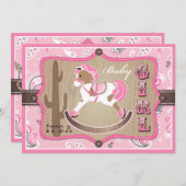 バンダナプリント&ロッキングホース女性のカーボーイベビーシャワー 招待状 (正面/裏面)