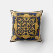 バンダナプリント(黒と青の背景、金ゴールドc) クッション (裏面)