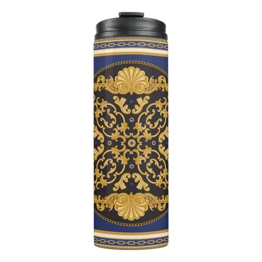 バンダナプリント(黒と青の背景、金ゴールドc) タンブラー (正面)
