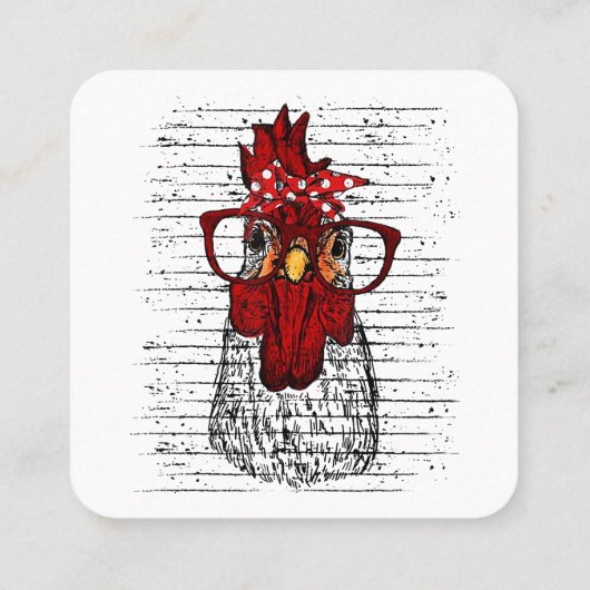 バンダナヘッドバンドとメガネかわいいチキン スクエア名刺 (裏面)