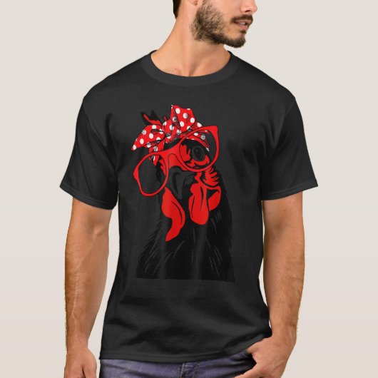 バンダナ付きチキンママとメガネ Tシャツ (正面)