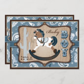 バンダンナプリント&ロッキングホースカウボーイベビーシャワー 招待状 (正面/裏面)