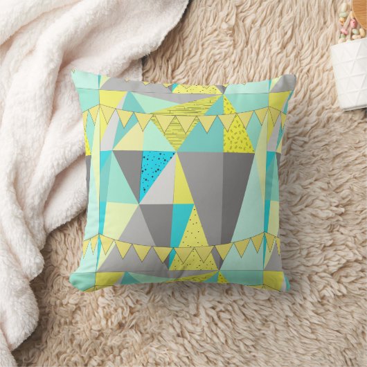 バンティンアクアイエローグレー抽象芸術三角形パターン クッション (ブランケット)