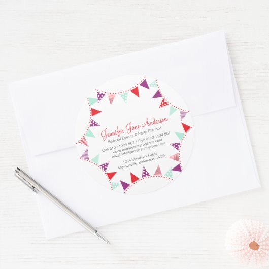 バンティングパーティーイベントプランナー赤紫アクア ラウンドシール (封筒)