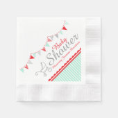 バンティング赤いシャワー赤いグレー名紙ナプキン 縁ありカクテルナプキン (正面)