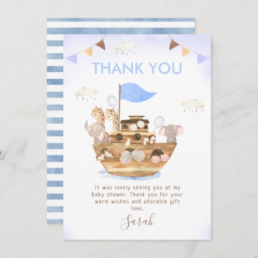バンティンノアの箱舟ボーイズ赤ちゃんシャワーサンキューカード 招待状 (正面/裏面)