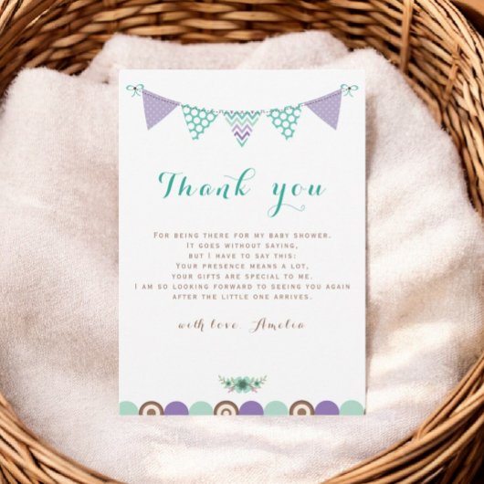 バンティンバナーウォーターカラーニュートラルベビーシャワー サンキューカード