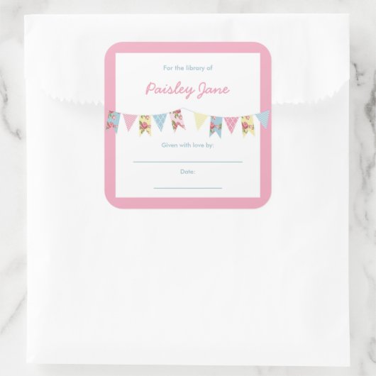 バンティンバナーガールベビーシャワー蔵書票 スクエアシール (バッグ)