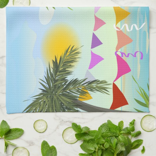 バントとサンディスタオルのヤシの木 キッチンタオル (折り畳み)