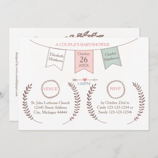 バントエレガントング – カップルの赤ちゃんシャワー 招待状 (正面/裏面)
