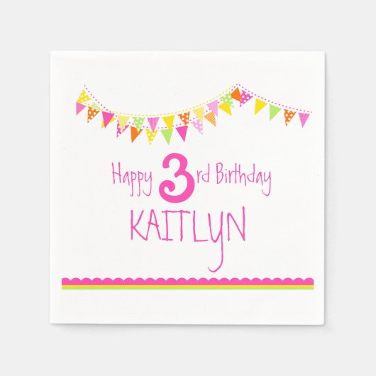 バントカラフルキッズ3rdバースデーカスタムナプキン スタンダードカクテルナプキン (正面)
