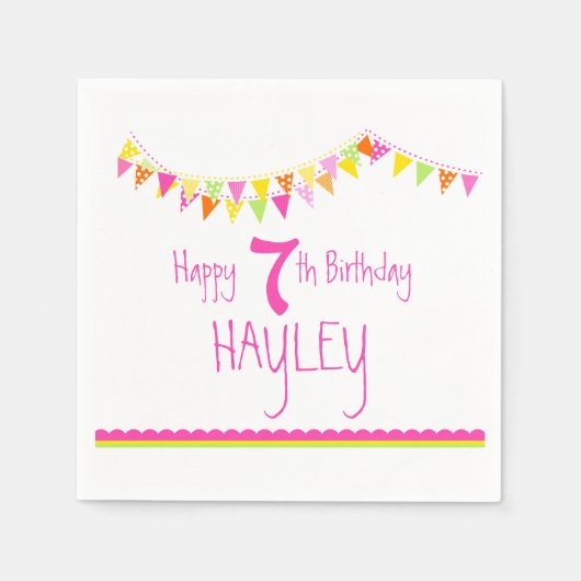 バントカラフルキッズ7歳の誕生日ナプキン スタンダードカクテルナプキン (正面)