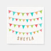 バントカラフルフラグ名子供の誕生日パーティー スタンダードカクテルナプキン (正面)