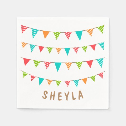 バントカラフルフラグ名子供の誕生日パーティー スタンダードカクテルナプキン (正面)